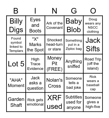 Curse of Oak Island Bingo Card