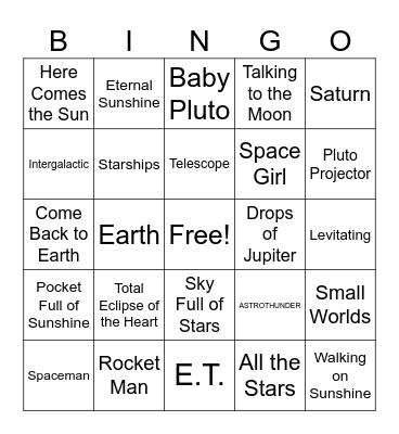 Songs about SPACE Bingo Card