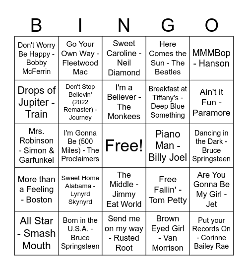 Classics / Oldies / Feel Good! Bingo Card