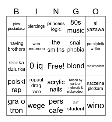 oliwia Bingo Card