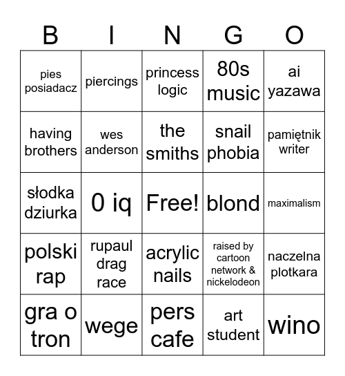 oliwia Bingo Card