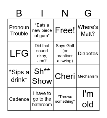TIm-isms Bingo Card