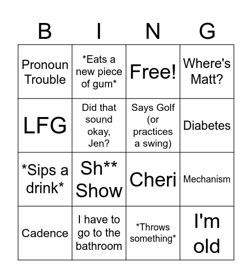 TIm-isms Bingo Card