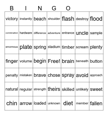 LEARNING TO READ Bingo Card