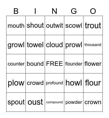 OU and OW Words Bingo Card