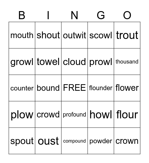 OU and OW Words Bingo Card