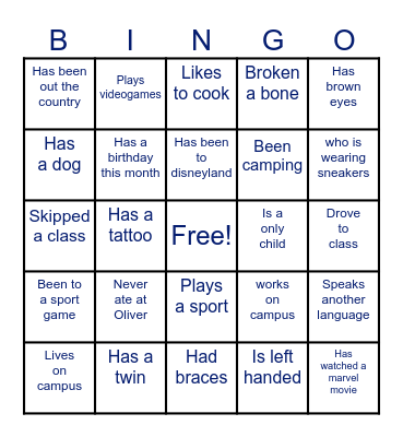 Get To Know Your ClassMates Bingo Card