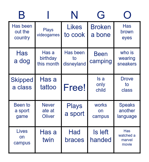 Get To Know Your ClassMates Bingo Card