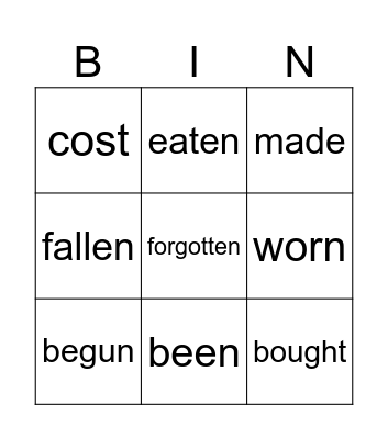 Irregular verbs- Past Participle Bingo Card