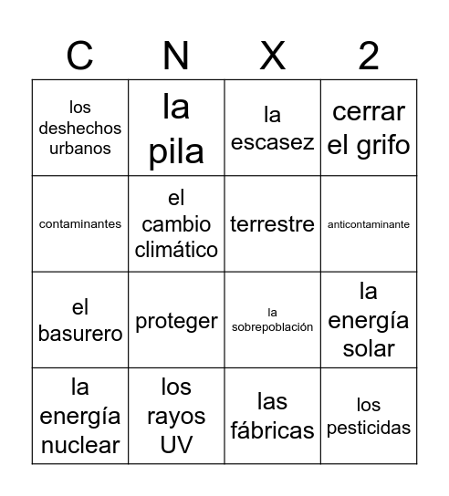 Los Problemas Ambientales Bingo Card