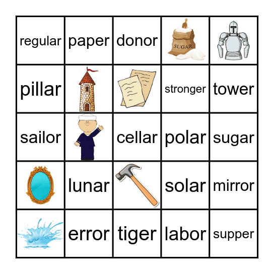 R-Controlled Vowel Bingo Card