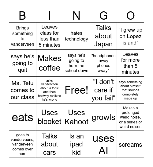 Tetu bingo Card