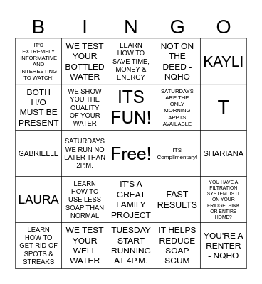 BENEFITS OF WATER TESTING Bingo Card