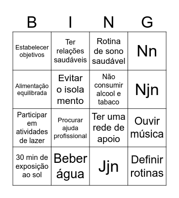 Saúde Mental Bingo Card