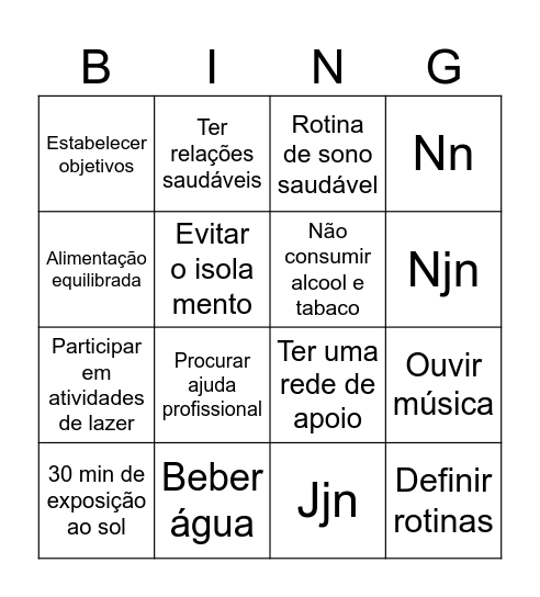 Saúde Mental Bingo Card