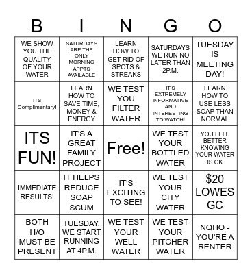 BENEFITS OF WATER TESTING Bingo Card