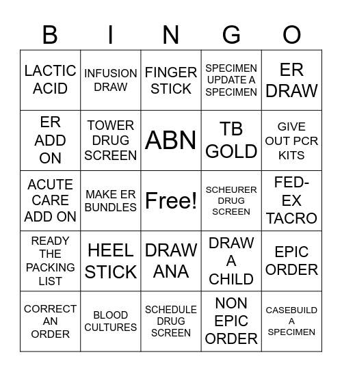 LAB WEEK BINGO - PHLEBOTOMY Bingo Card