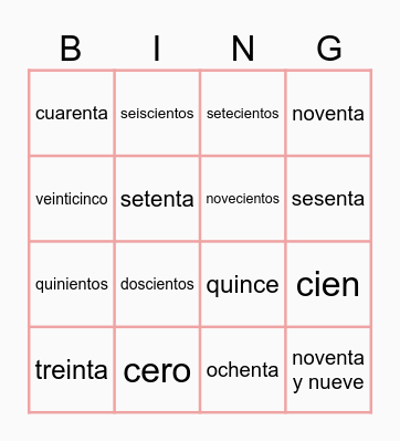 Numeros 1-1,000 Bingo Card