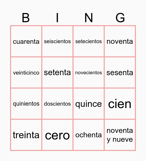 Numeros 1-1,000 Bingo Card