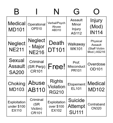 UIR Bingo Card