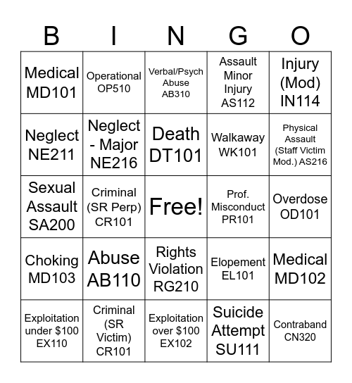 UIR Bingo Card