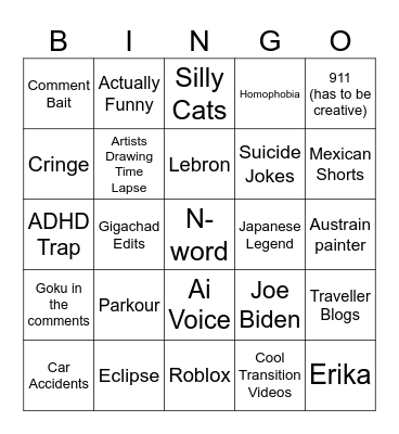Instagram Bingo Card