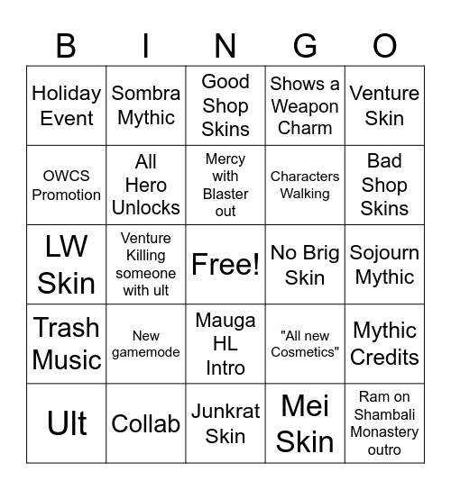 Overwatch Season 10 Trailer Bingo Card