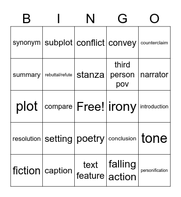 Vocabulary STAAR Bingo Card