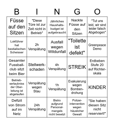 ÖBB Travel Experience Bingo Card