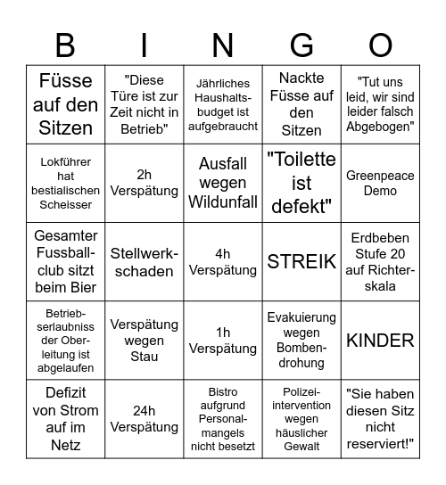 ÖBB Travel Experience Bingo Card