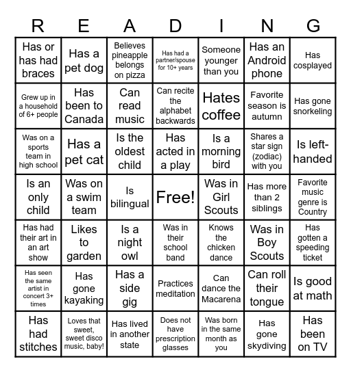 Reading Branch Staff BINGO Card