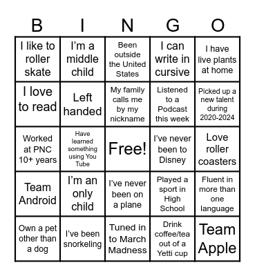 Fifth Floor Bingo Card