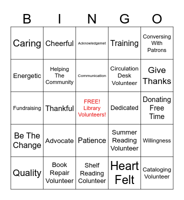 Library Volunteers BINGO Card