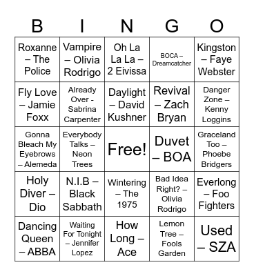 Music Bingo Spring 2024 Bingo Card