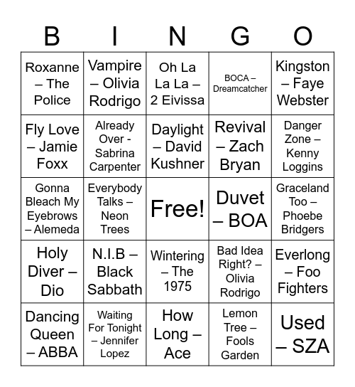 Music Bingo Spring 2024 Bingo Card