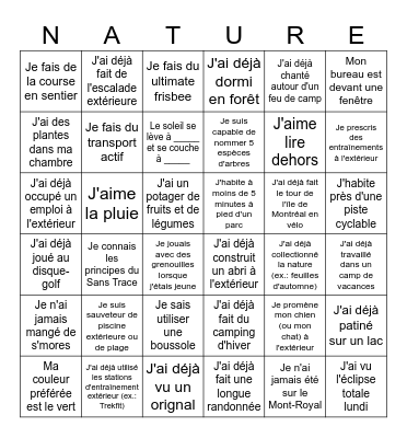 Bingo-Nature Bingo Card