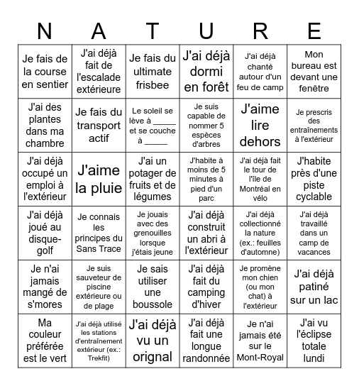 Bingo-Nature Bingo Card