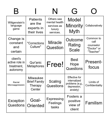 SFBT w/ Adolescents Bingo Card