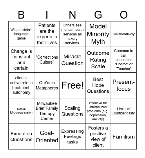 SFBT w/ Adolescents Bingo Card