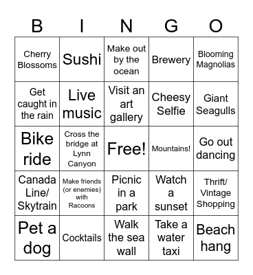 Rox & Maikel Vancouver Adventure Bingo Card
