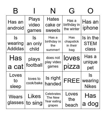 Ice-Ice Breaker! Bingo Card