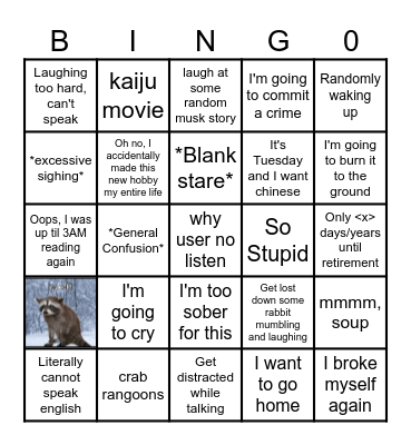 The CT Board Bingo Card
