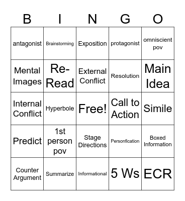 STAAR English BINGO Card