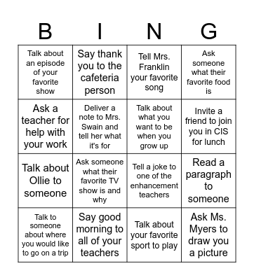 Social Bingo Card