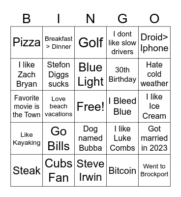 Brendan Birthday BINGO Card