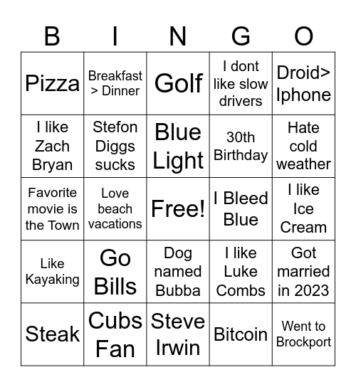 Brendan Birthday BINGO Card