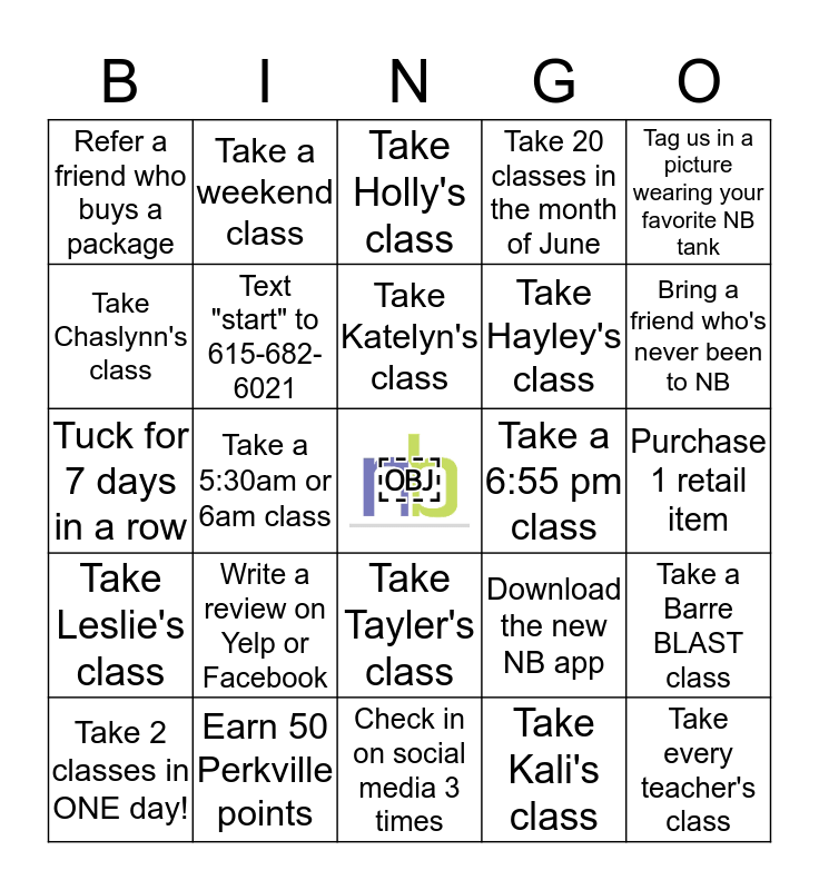 NEIGHBORHOOD Barre Bingo Card