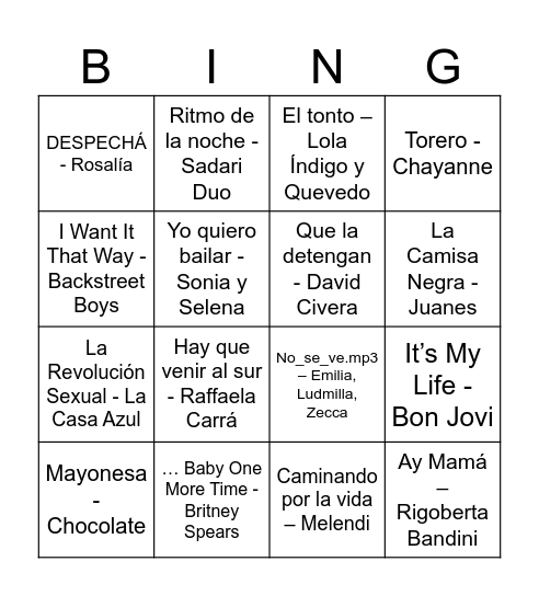 Bingo Musical Bastons Bingo Card