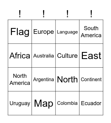 Around the World! Bingo Card