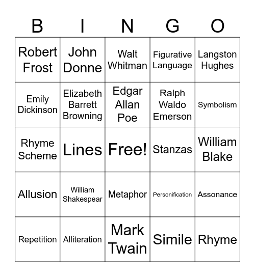 Poetry Bingo (3) Bingo Card
